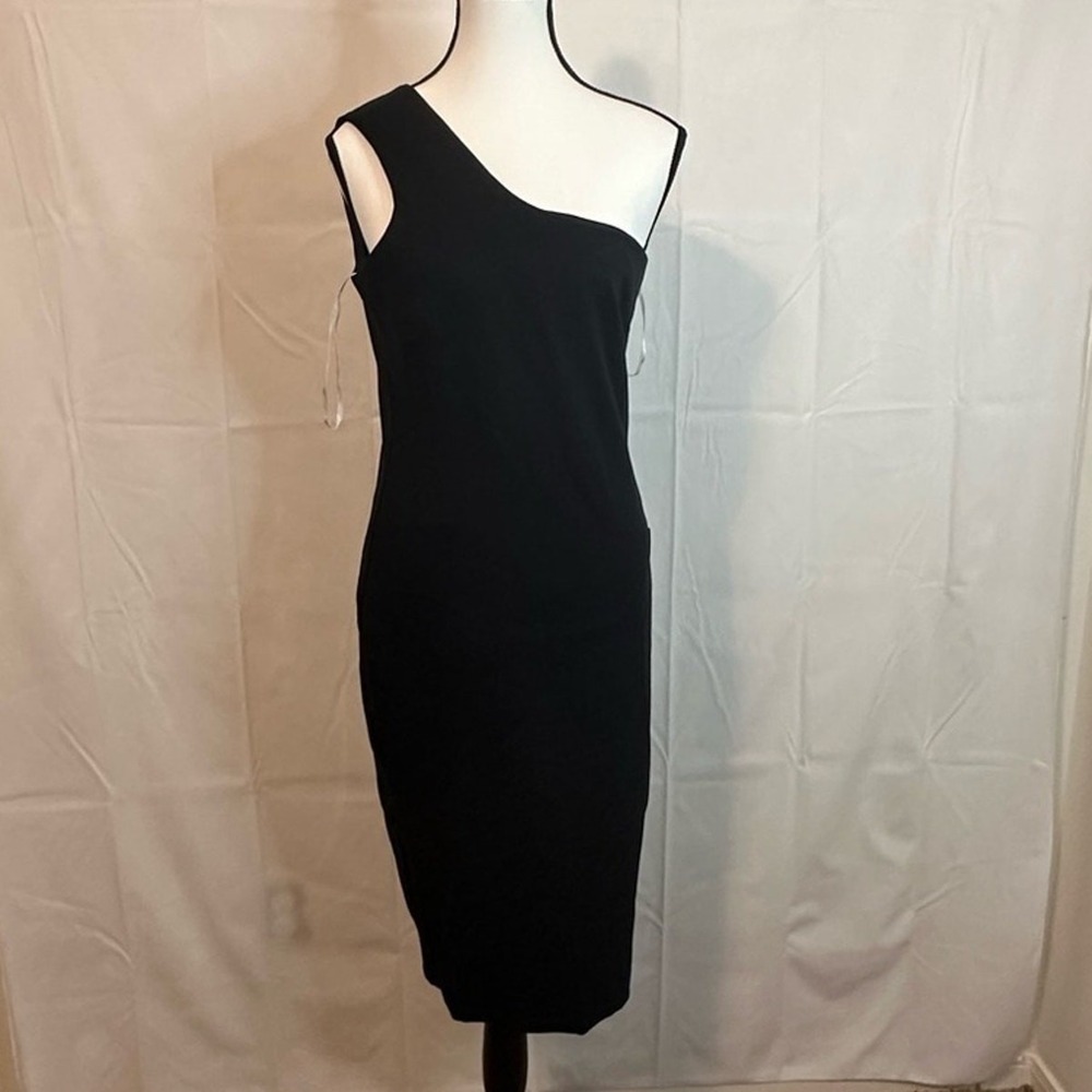 Lulus Good Times Only Black Fitted One-Shoulder Dress Women's Size M
